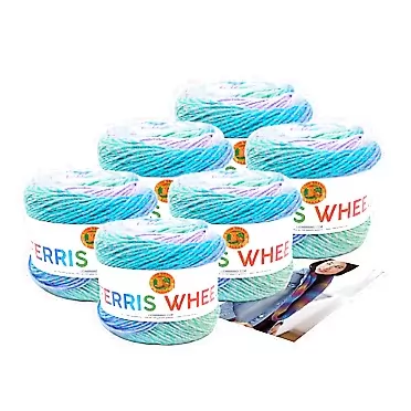 Lion Brand Yarn - Ferris Wheel - 6 Pack with Pattern (Cotton Candy) Cotton Candy [217-606K] Ombre shades with long striping sequences of Jade, Lilac, and Pistachio