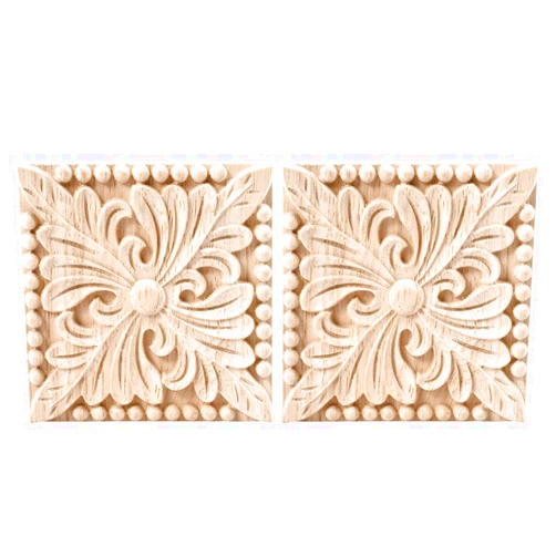 Enerhu 2 Pack Wood Carved Applique Onlay Square Carving Decal Unpainted Flower Door Cabinet Furniture Decoration 3.94x3.94inch #26