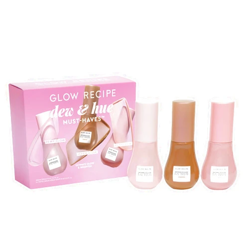Glow Recipe Skin Care Set, Dew & Hues Must-Haves - Limited Edition Travel Size Gift Set with Niacinamide Dew Drops, Hue Drops Sun Glow & Rosy Glow (15ml Trio)