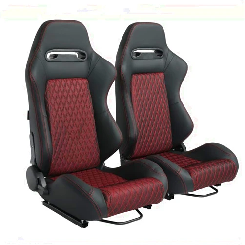 Ciwucseat 2 Pieces Universal Racing Seats with Dual Lock Sliders, Black PVC Leather Red Diamond Shiny Mesh Fabric,22.45