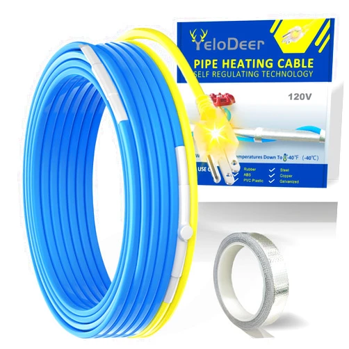 YeloDeer 6 FT Heating Cable for Water Pipes with Upgraded Thermostat, Heat Trace for Metal And Plastic Home Water Pipes YeloDeer, 120 V Electric Pipe Heat Cable for Pipe Freeze Protection