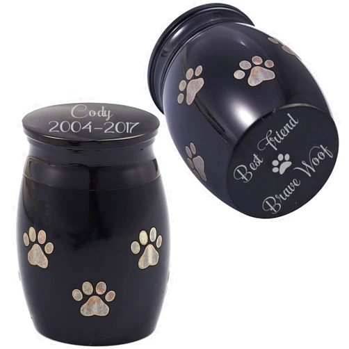 Anavia Personalized Mini Dog Paw Print Cremation Urn for Pet Ashes Holder 316L Stainless Steel Small Memorial Keepsake for Loved Puppy Cat, Free Engraving (Black)