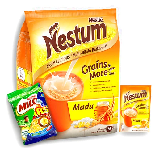 Nestle Nestum All Family 3-in-1 Instant Cereal Milk Drink and 1-Pack Snack Bundle (Milo or Koko Krunch, 30 g) - Low Fat Wholemeal Wheat, Rice & Corn Grits, Fortified Vitamins (Honey, 15 Sachets)