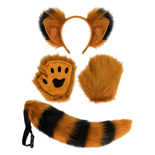 MRTAILOR Fox Ear Hair Clip Fox Fluffy Tail Paw Gloves Set