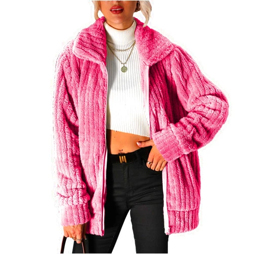 Vipwest Women's Fleece Jacket Women Full Zip Long Sleeve Lapel Collar Sherpa Coat Outerwear with Pockets (S-5XL)