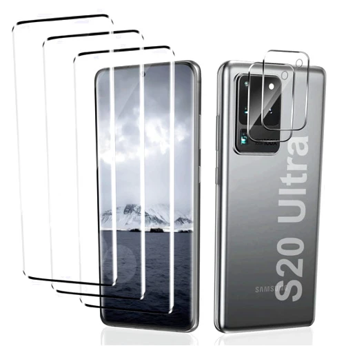 Geviaho (3+2 Pack) Galaxy S20 Ultra Screen Protector Tempered Glass,Camera Lens Protector, 9H Hardness,Easy To Install, Support Ultrasonic Fingerprint Unlock, Suitable for Samsung Galaxy S20 Ultra 5G 6.9 Inch