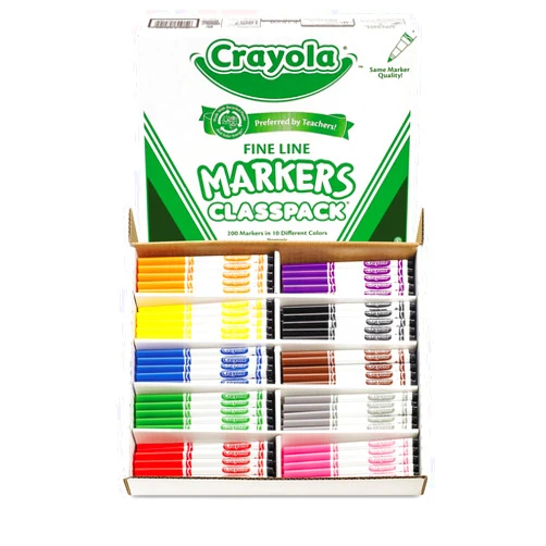 Crayola 588210 Non-Washable Classpack Markers, Fine Point, Ten Assorted Colors, 200/Box