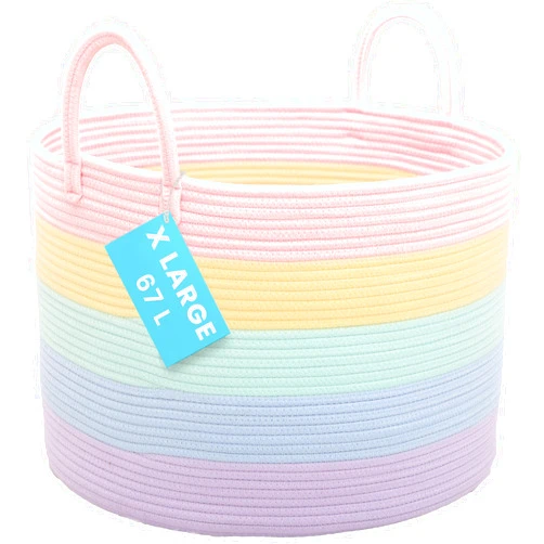 OrganiHaus Rainbow Blanket Basket for Classroom & Nursery, Extra Large Woven Laundry Basket w/Handles, Kids Toy Organizer & Storage, Soft Round Dog Toy Storage Bin, Cute Bin - 20