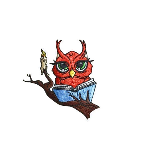 Wholesale Applique Reading Owl - Candle/Book - Birds - Embroidered Iron on Patch