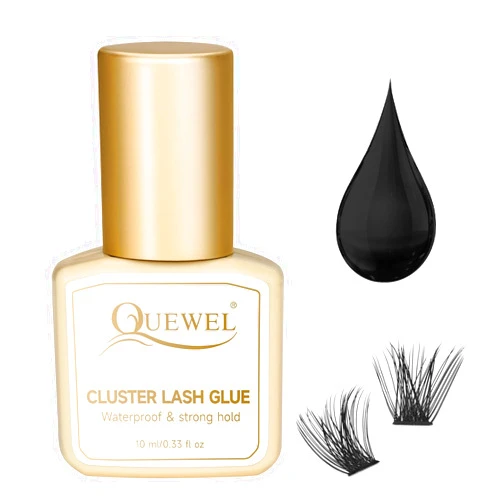 QUEWEL Lash Clusters Glue 10ml Black DIY Lash Extensions for Individual Lashes Long-Lasting No Irritation, Large Capacity No Shaking (Black-10ml)