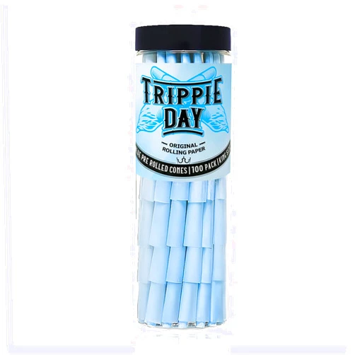 Trippie Day Blue King Size Pre rolled cones | 100 Pack | Vegan & Non GMO | No chemical colors used | Slow burning (Blue 100 Pack, King Size)