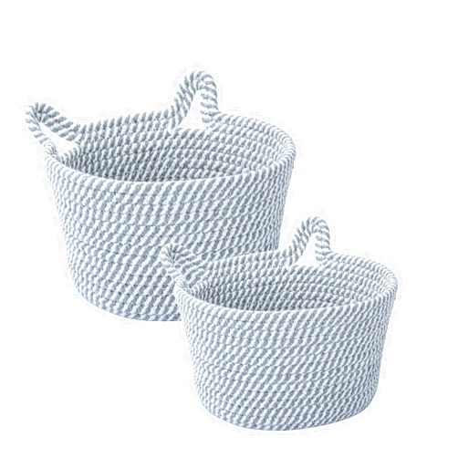 LUSCREAL Cotton Rope Baskets for Storage (Grey, Small Size 1-Pack, Large Size 1-Pack)
