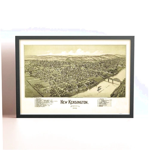 MG Global Bird's Eye View Poster of New Kensington Pennsylvania 1902 | 11x17 12x18 16x24 24x36 Unframed Historical Wall Art Print for Gift | Vintage Antique Rustic Home Office Decor