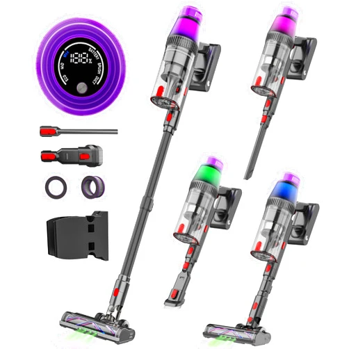 Silino Cordless Vacuum Cleaner 500W/45Kpa, 3 Ambient Colors Power Modes with 60 Mins Max Runtime Vacuum, Powerful Suction Rechargeable Handheld Stick Vacuum for Home, Hard Floor, Carpet, Pet Hair, Shutters