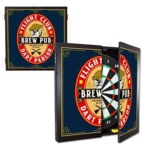 THOUSAND OAKS BARREL CO. | Personalized Dart Board Cabinet Set for Adults with 6 Steel Tip Darts (Brew Pub Dart Parlor Dartboard)