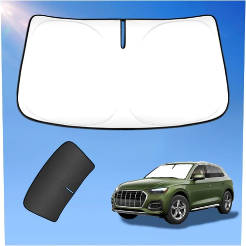 UKTOP Sun Shade Sunshade for Audi Q5 2018-2024 2025 Windshield Cover, 2-Layers Sun Shield for Q5 SQ5 Premium, Premium Plus, Prestige Crossover SUV Winter 240T Silver Coating Sun Visor Car Accessories