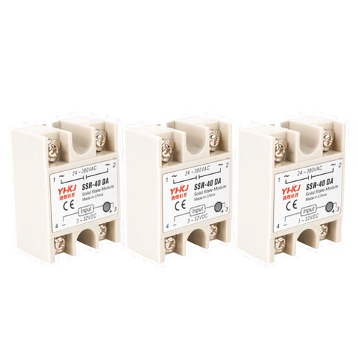 BlueStars 3PCS Solid State Relay SSR-40DA DC to AC Input 3-32VDC Output 24-380VAC 40A Single Phase Semi-Conductor Relay Module - Pack of 3 - Control 3-32V DC Load 24-380V AC