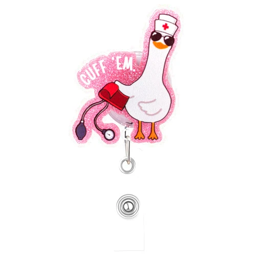 Mahrokh Funny Goose Nurse Badge Reel, Cuff 'Em Badge Holder with Retractable Clip, Cute Gifts for Nursing Student RN LPN CNA MA Medical Worker Teacher Doctor