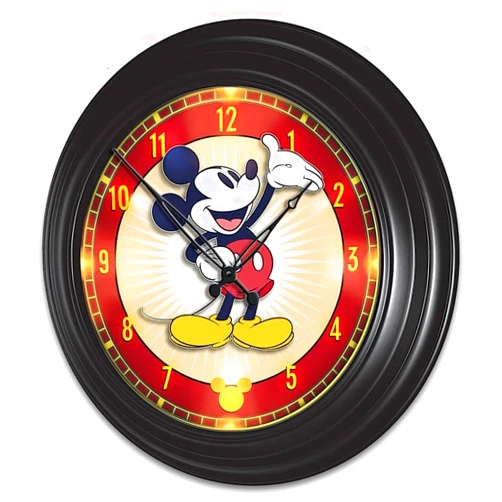The Bradford Exchange Disney 14 Inch Diameter Illuminated Outdoor Atomic Wall Clock Featuring A Vintage Inspired Image of Mickey Mouse