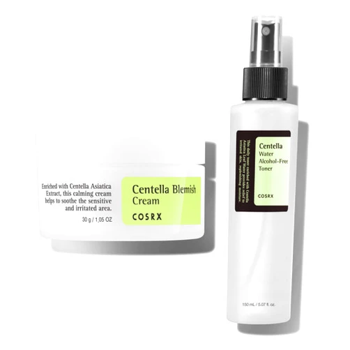 COSRX Acne Treatment Routine- Centella Blemish Cream + Centella Water Alcohol-Free Toner- Soothing, Healing Duo with Centella Asiatica (CIca) for Sensitive, Blemish-prone Skin, Korean Skin Care