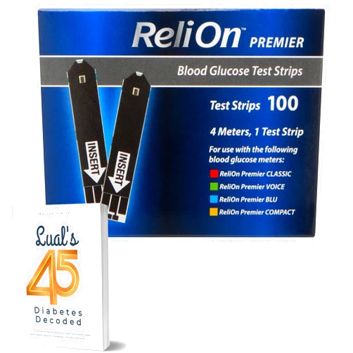 LUAL ReliOn Premier Test Strips 100 Count | Reli On Premier Blood Glucose Test Strips | Diabetes Care Test Strips | Tiras de Glucometro | + Lual's 45 Diabetes Decoded