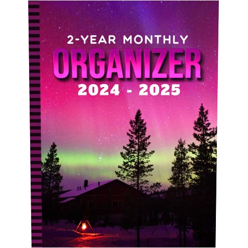 BND 24 Dos Anos Publishing 2-Year Monthly Organizer 2024-2025: 8.5x11 Large Dated Monthly Schedule With 100 Blank College-Ruled Paper Combo / 24-Month Life Organizing Gift / ... Borealis - Forest Cabin Nature Theme Cover