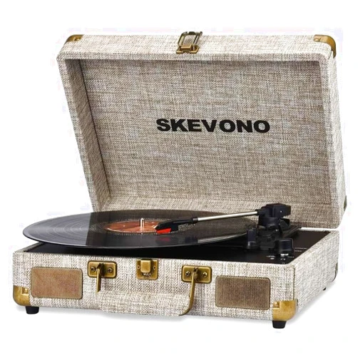 SKEVONO Vinyl Record Player Turntable with Built-in Bluetooth Receiver & 2 Stereo Speakers, 3 Speed 3 Size Portable Retro Record Player, Bluetooth Connectivity, Stereo RCA Output