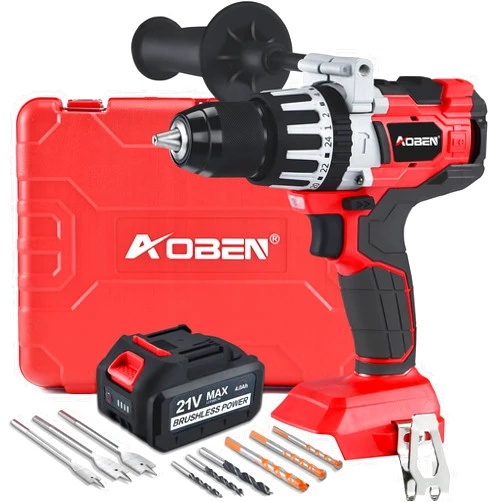 AOBEN 21V Cordless Hammer Drill, High Torque 1200 In-lbs, 1/2-Inch Power Hammer Drill Brushless, with 4.0Ah Li-ion Battery and Charger, Auxiliary Handle, Variable Speed