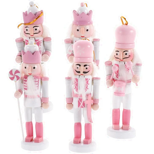 ABOOFAN Home Decor 5pcs Christmas Nutcracker Ornaments Wood Hanging Miniature Nutcracker Figures Mini Pink Nutcracker Soldier Xmas Tree Ornament Holiday Supplies Christmas Decorations