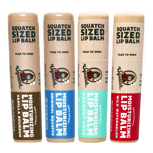 Dr. Squatch Natural Lip Balm - Petrolatum, Paraben, & Artificial Flavor-free - Shea Butter, Beeswax, and Vitamin E - Original Squatch, Vanilla Bourbon, Coconut Cove, Wild Watermelon (0.25 oz, 4 Pack)