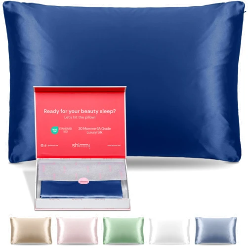 Shimmi Real Silk Pillow Cases | Luxury 30 Momme 6a Grade Mulberry Silk Pillowcase | Silk Pillowcase for Hair and Skin | Super Soft | [Queen, Midnight Blue]