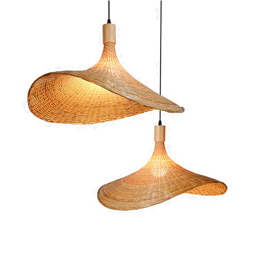FMNV Bamboo Lampshade Bamboo Lantern Pendant Lamp Vintage Bamboo Woven Light Single Head Hanging Lamp Lighting Pendant Lamp, for Living Room Bedroom Restaurant