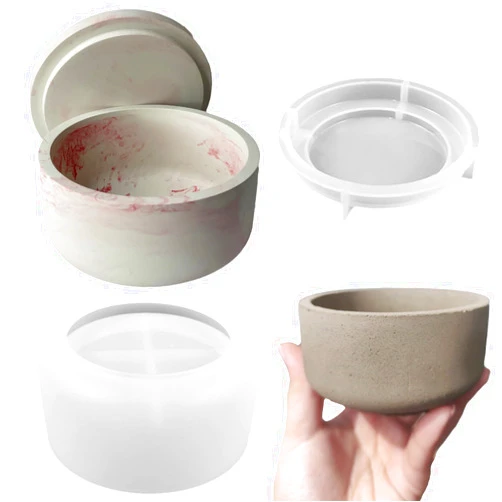 LSLEVA Storage Box with Lids Candle Jar Molds Set, Creative Silicone Candle Vessels Pot Molds, Concrete Round Stripe with Cover Bottle Making Moulds for Storage Candle Holder (A)