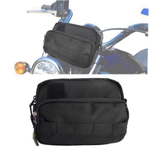 Vanlison Motorcycle Handlebar Pouch - Front Handle Bar Storage Bag for Forks and Saddle - Moto Accessory Compatible with Cruiser Softail Dyna Sportsters Dirt Bike - Black