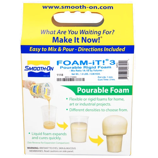 Smooth-On FOAM-IT! 3 - Pourable Rigid Foam - Parts A and B - Trial Unit - Not For Intended For Children - Adult Supervision Required - Ages 18+