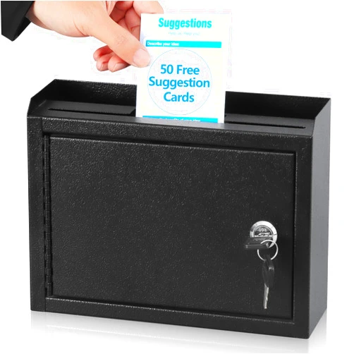 KYODOLED Suggestion Box with Lock and Slot, Small Locking Mailbox for Office, Safe Key Drop Box for Money, Wall Mount Donation Box Ballot Box with 50 Free Suggestion Cards,9.8