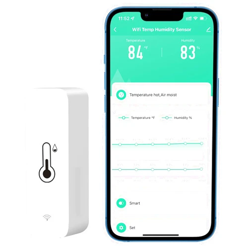 Comboss WiFi Thermometer Hygrometer Sensor, Wireless Temperature and Humidity Sensor for Indoor and Outdoor Use with Remote App Notification Alarm, Works with The Tuya App (1 Pack)