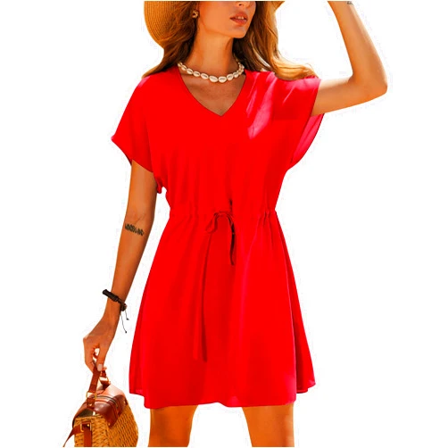 Ekouaer Women's Cover Ups Casual Swimsuit Coverups Flowy Tie Waist Beach Cover Up Dress