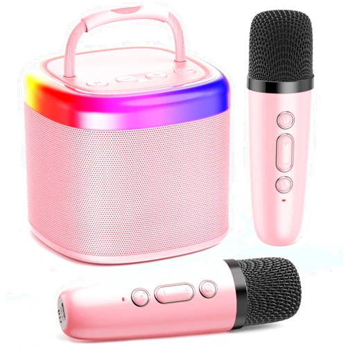 JYX Mini Karaoke Machine, Portable Bluetooth Karaoke Speaker Unpowered Cabinets with 1 Wireless Microphones and Party Lights for Kids and Adults, Birthday Gifts for Girls Boys Family Home Party(Pink)