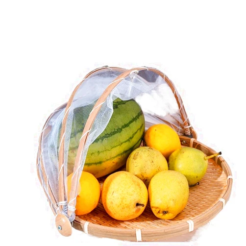 ABAOUNCLE Food Serving Tent Basket - BESTCHANCEUS Hand-Woven Bamboo-Serving-Basket Dustproof-Bug-Proof Mosquitoesor Vegetable Fruits Food Meals Round Dia.30cm