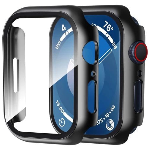 Smiling 2 Pack Case Built in Tempered Glass Screen Protector Compatible with Apple Watch Series 6/SE/Series 5/Series 4 40mm, Hard PC Case Overall Protective Cover- Black