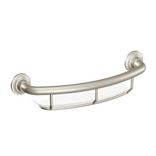 Moen Home Care Bathroom Safety 16 Inch Handicap Grab Bar for Bathtub and Shower with Storage Shelf, Elderly Assistance Product, Brushed Nickel, R2356DBN