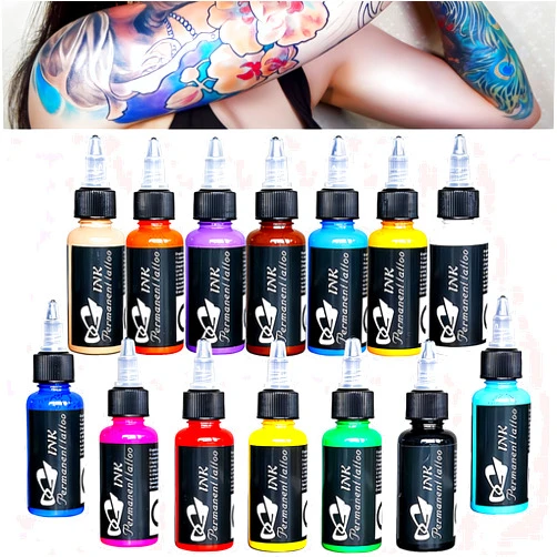 BAODELI 14Pcs Tattoo Ink 14 Colors Set 1 oz 30ml/Bottle Tattoo Inks Pigment Kit for 3D Makeup Beauty Skin Body Art