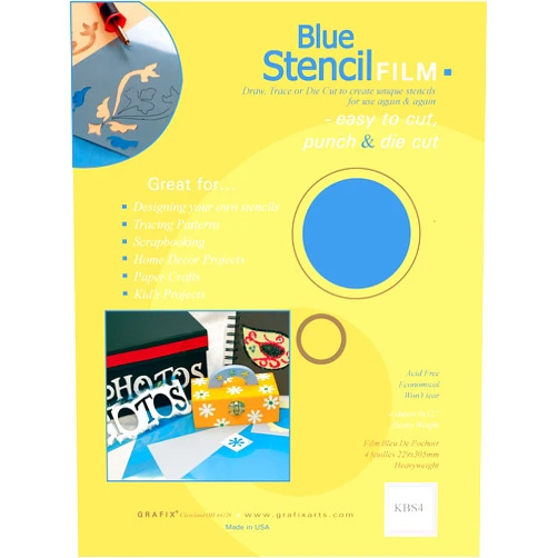 Grafix 9-Inch-by-12-Inch Stencil Film Blue, 4-Pack