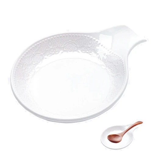 FE FUN ELEMENTS SpoonHolder, Ceramic Spoon Rest for Kitchen Countertop, Large Lace Embossed Kitchen Spoon Rest for Stovetop, Ceramic Spoon Rest for Kitchen Countertop, 5.5inch Utensil Tray (White)