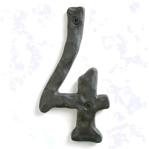 NACH Rustic Cast Iron Black House Numbers for Outside, Rust Resistant Metal House Numbers, Home Address Numbers for Outside, Metal Mailbox Numbers for Outside, 5.5 inch Numbers, 4, JS-RUSTICNUMBER-4