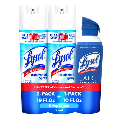 Lysol Bundle containing x2 Lysol Disinfectant Spray for Hard and Soft Surfaces, Crisp Linen, 19 Fl. Oz + Lysol Air Sanitizer Spray, For Air Sanitization and Odor Elimination, White Linen, 10 Fl. Oz