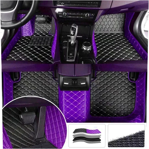 JTXWANG Custom Making Car Floor Mats for Range Rover, Range Rover Sport, Range Rover Evoque, Range Rover Velar,Discovery,Discovery Sport,Freelander,Defender (Black Beige+Purple)