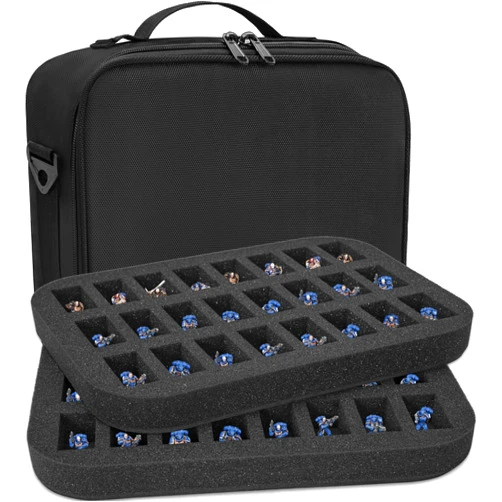 TORIBIO 48 Slots Minature Figurine Bag, Miniature Storage Bag Compatible with Warhammer 40k, Dungeons & Dragons and More, Minature Figurine Carrying Case with Customized Foam