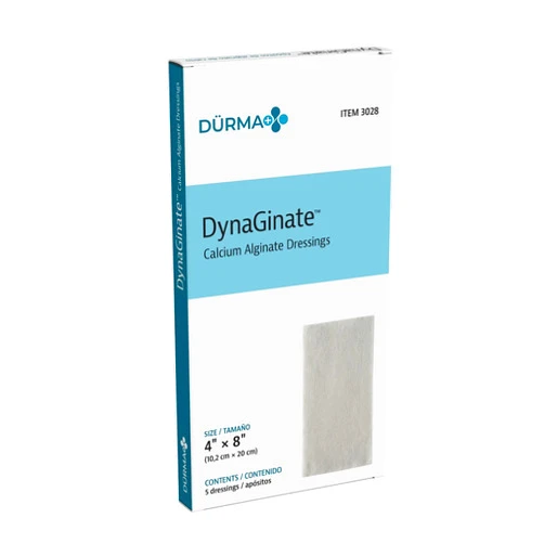 Dynarex DynaGinate Calcium Alginate Wound Dressing - Sterile, Non-Stick Topical Wound Pads - Absorbent Gel Patches for Moderate to High Exuding Cuts - 4